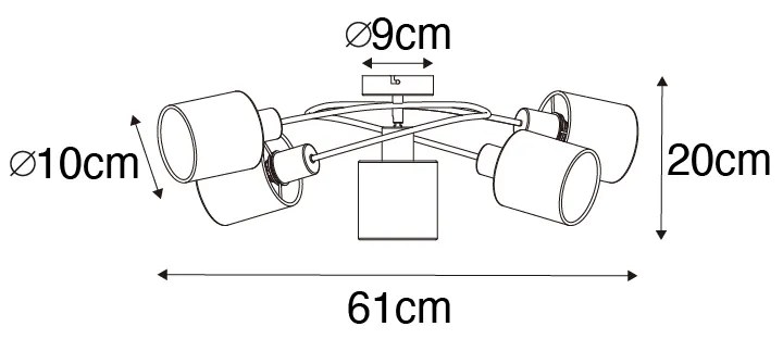 Stoffen Moderne plafondlamp zwart 5-lichts - Hetta Modern E14 rond Binnenverlichting Lamp