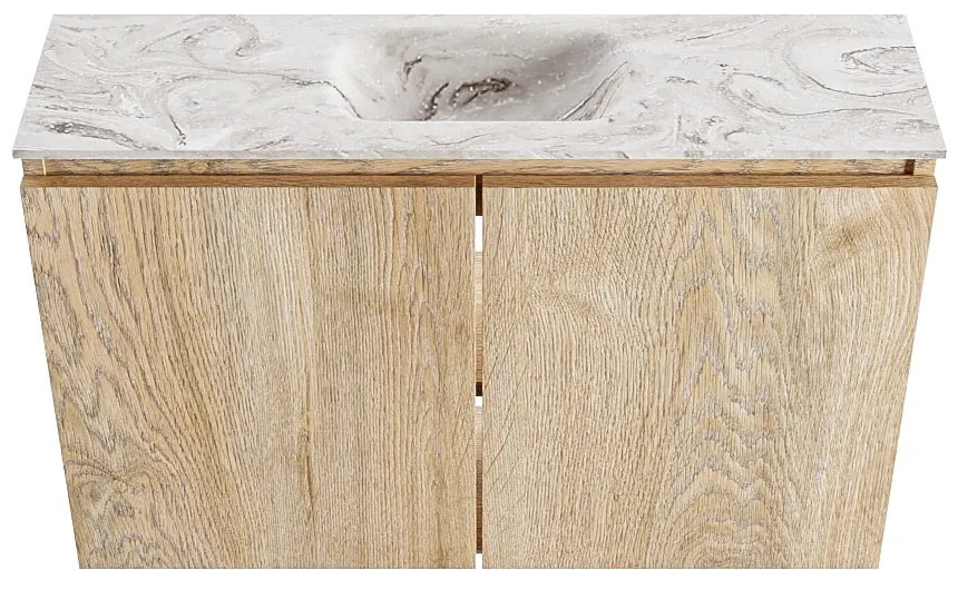 Mondiaz Ture DLux toiletmeubel 80cm washed oak met wastafel glace midden met kraangat