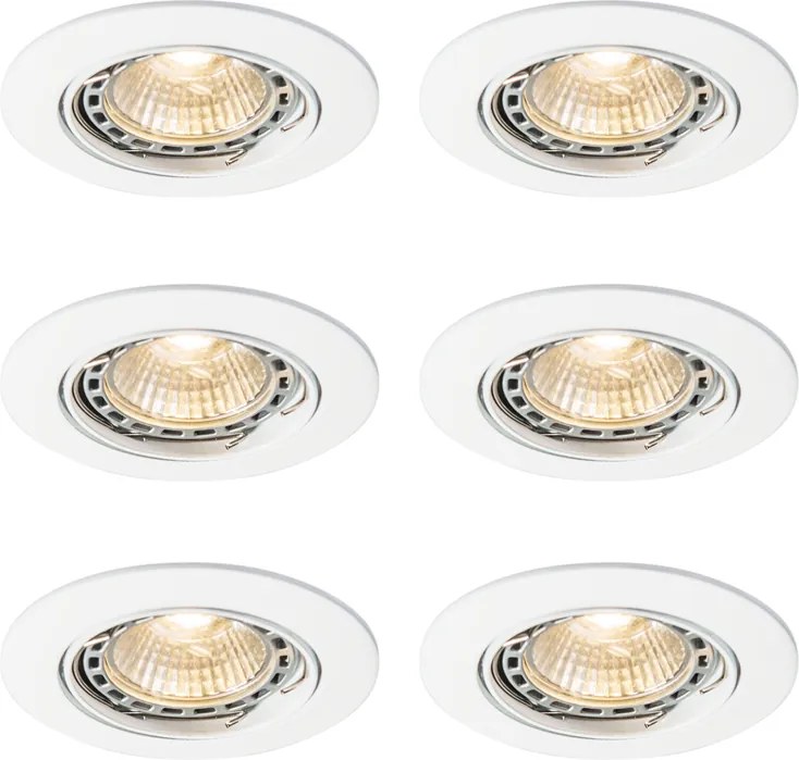 Set van 6 moderne inbouwspots wit kantelbaar GU10 50mm - Edu