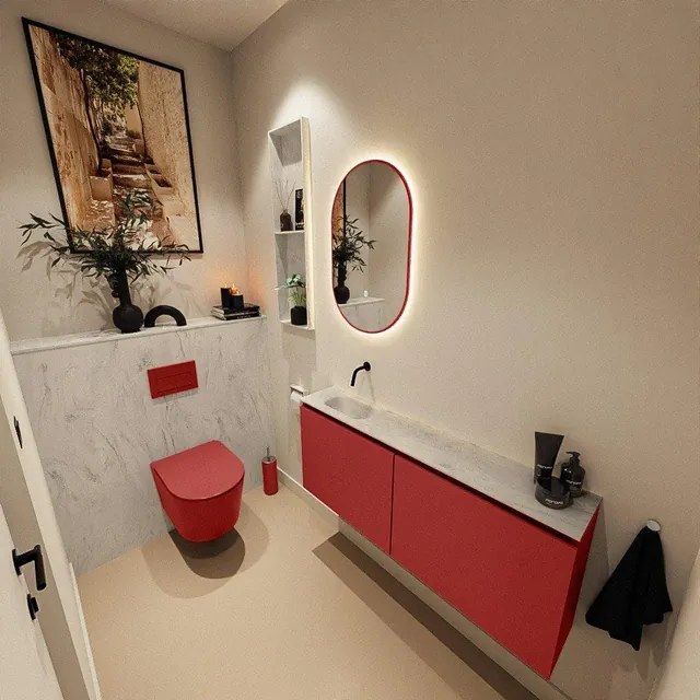 MONDIAZ TURE-DLUX 120cm toiletmeubel Fire. EDEN wastafel Opalo positie links. Zonder kraangat. TUREDX120FIRL0OPA