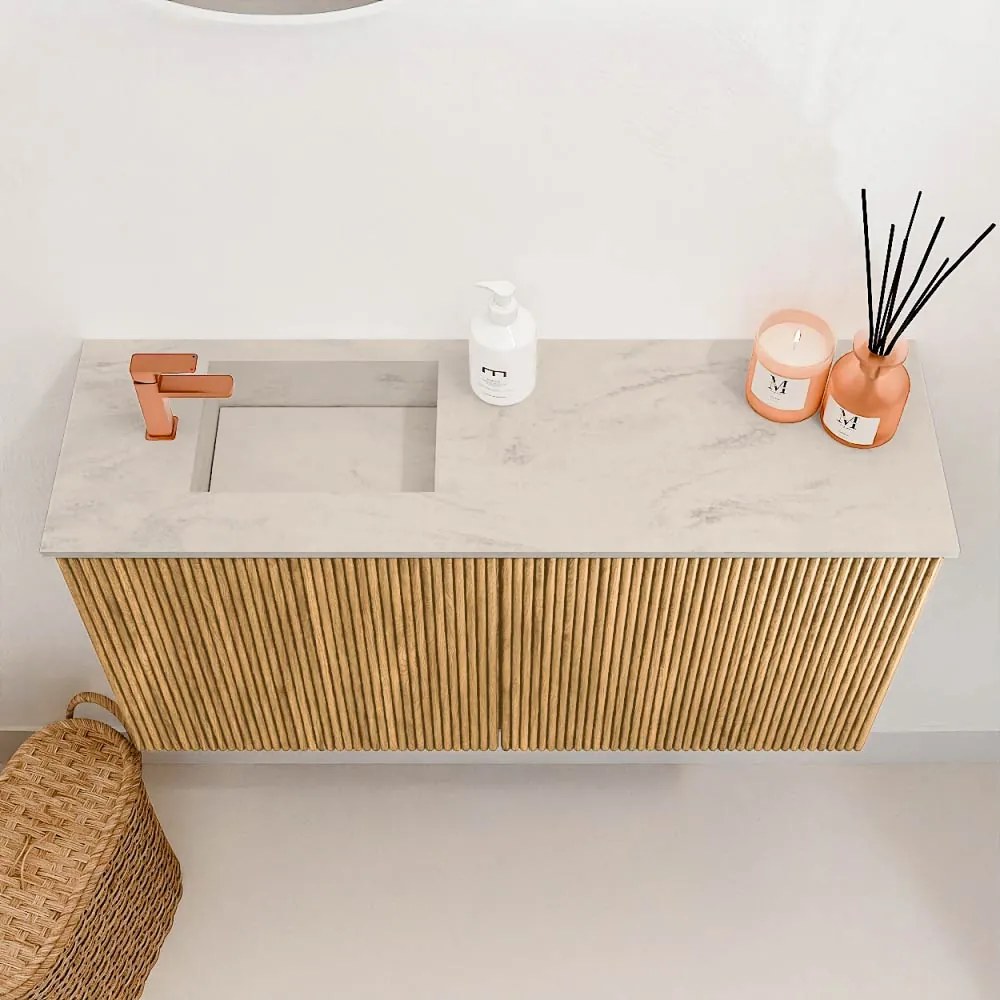 Mondiaz Joya DLux 80cm toiletmeubel oak met wastafel faye links 1 kraangat opalo