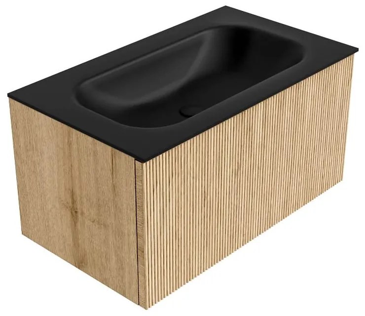 Mondiaz Kurve 80cm badmeubel oak met 1 lade en wastafel big small midden 1 kraangat urban