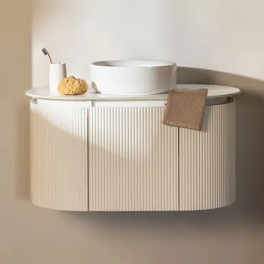 Carsone Hangend Badkamermeubelset Van Hout Wit & Zonder Extra Eenheid & Rond Keramiek Wit Ø40 Cm Lenka & Spiegelloze & Zonder Kraan - Sklum