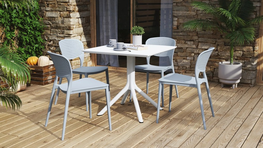 FLAVIO 80x80 Wit - MODERNE VIERKANTEN TUINTAFEL (voor keuken, café, tuin)