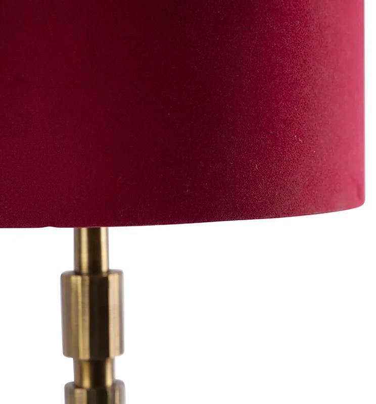 Art Deco tafellamp brons 35 cm velours kap rood - Torre Art Deco E27 cilinder / rond Binnenverlichting Lamp