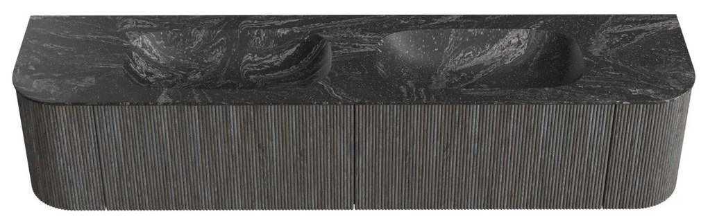 Mondiaz Kurve-dlux 200cm badmeubel ronding links/rechts shadow met 2 lades en deuren en wastafel stor small dubbel zonder kraangat lava