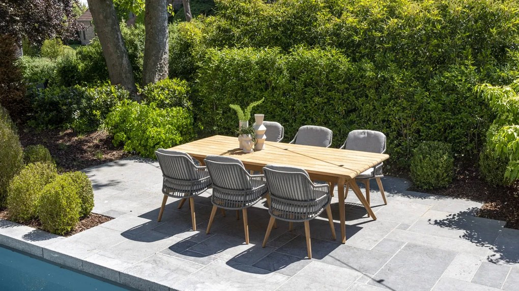 4 Seasons Outdoor Ancora dining set Teak Silver Grey met Bel Air tafel  Tuinset    houtkleur weerbestendig