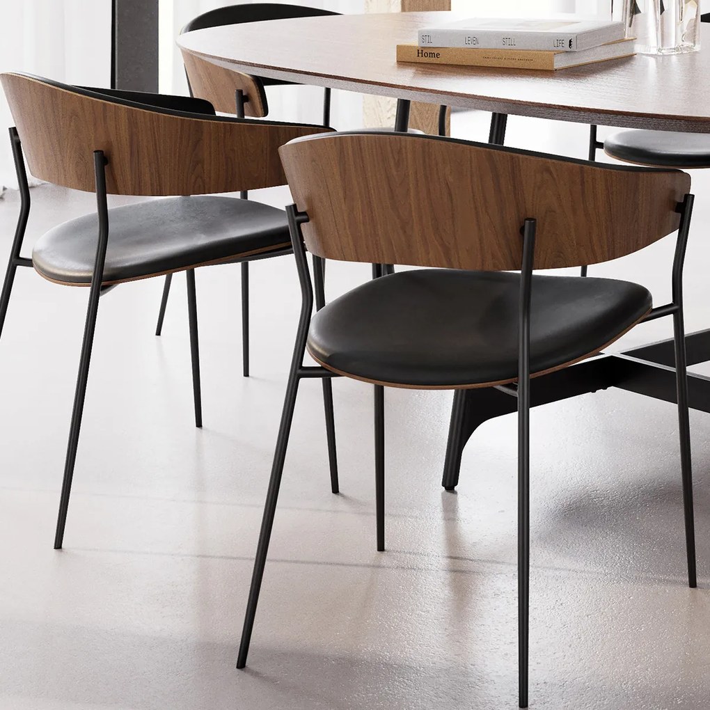 Dan-Form Crib Eetkamerstoel Gebogen Walnoot