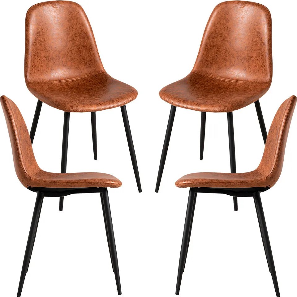 Set 4 Black Teok Kunstlederen Stoelen