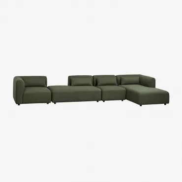 Rechtse Modulaire 4-delige Chaise Longue Bank Met Divan Fogler Teddystof Saliegroen - Sklum