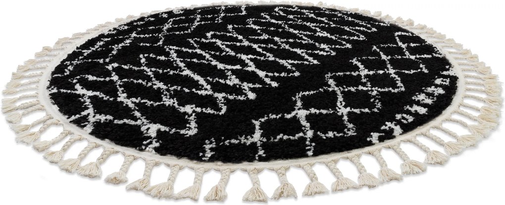 Tapijt BERBER ETHNIC G3802 ROND zwart / witrand ,  Barber , marokkaanse shaggy