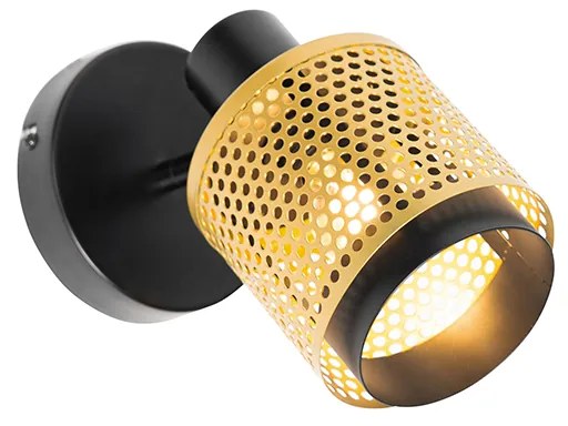 Industriële Spot / Opbouwspot / Plafondspot zwart met goud - Kayden Industriele / Industrie / Industrial E14 rond Binnenverlichting Lamp