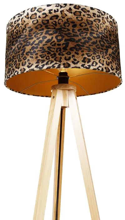 Stoffen Vloerlamp tripod naturel met kap luipaard 50 cm - Tripod Classic E27 rond Binnenverlichting Lamp