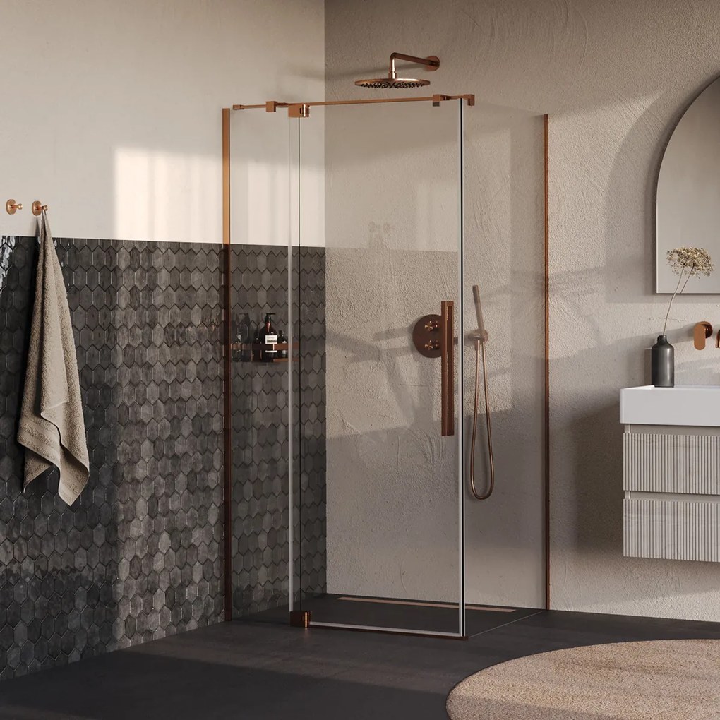 Brauer Stellar douchecabine met draaideur 100x100cm koper geborsteld PVD