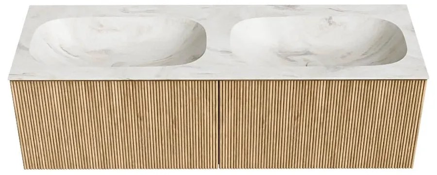 Mondiaz Kurve-dlux 140cm badmeubel oak met 2 lades en wastafel stor small dubbel zonder kraangat ostra