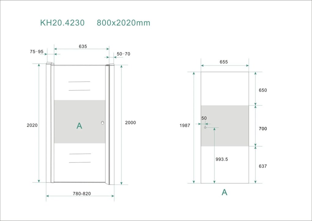 Mueller Satijn douchedeur rechts met mat glas 80x200cm Anti-kalk