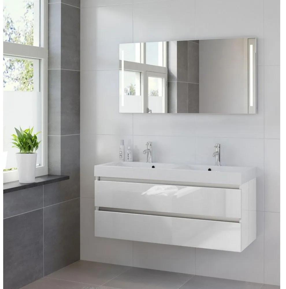 Bruynzeel palitano 120 cm hoogglans wit badkamermeubel 2 kraangaten met spiegel