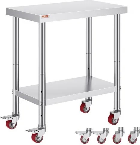 VEVOR Werktafel 76 x 46 x 86 cm, roestvrijstalen horecawerktafel, draagvermogen circa 150 kg, voedselbereidingstafel, commerciële werktafel voor keuken, bar en restaurant, 4 verstelbare poten