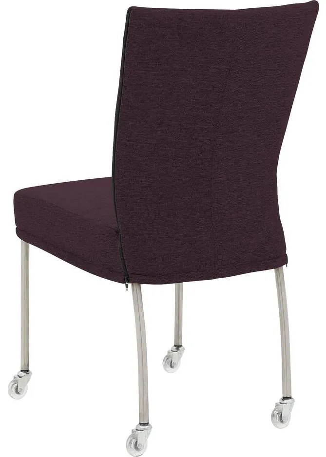 Goossens Eetkamerstoel Funk RVS Poten roze stof leuning en Transparant skater wiel met rvs kapmet wielen, modern design