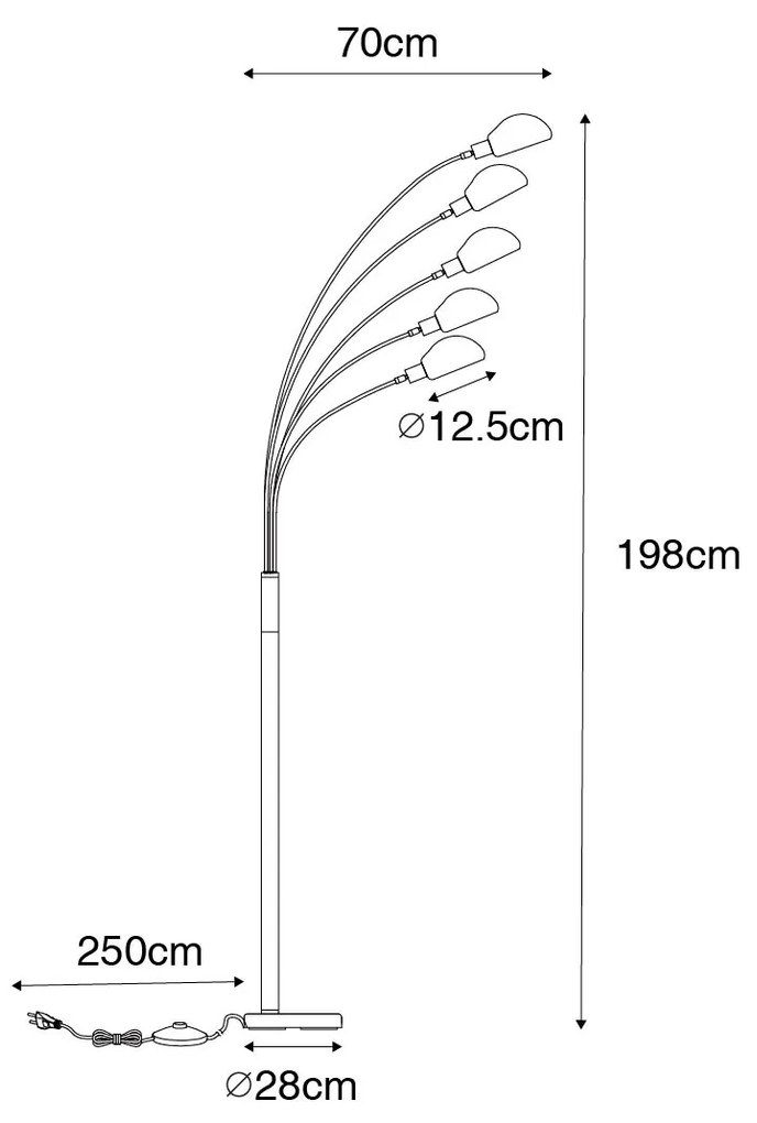 Design vloerlamp donkerbrons met goud 5-lichts - Sixties Marmo
