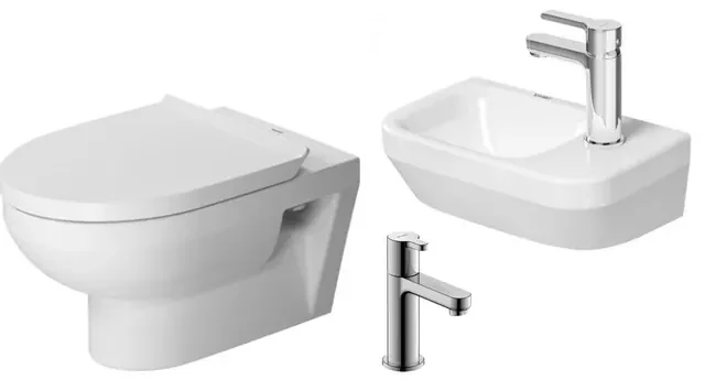 Duravit Durastyle Toiletset wandcloset spoelrandloos softclose fontein 1 kraangat rechts 36x22cm wit fonteinkraan chroom sw68313/sw197110/sw238430/