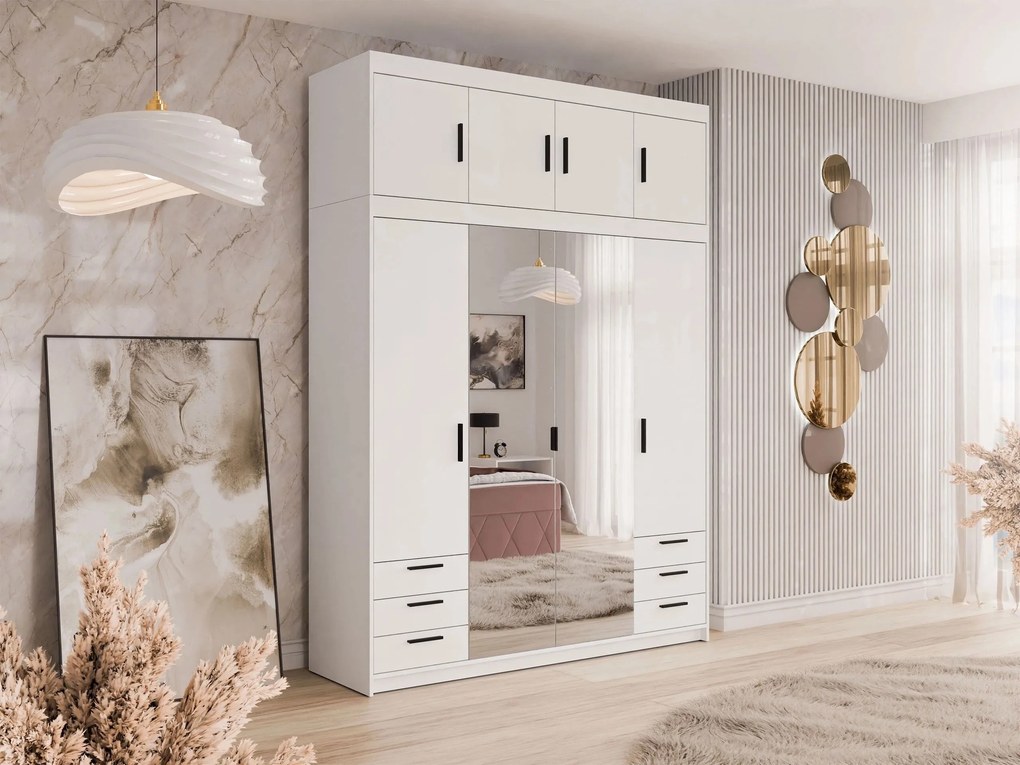 Kledingkast Novduni 120, Wit, 246x177x53cm, 199 kg, Kledingkast deuren: Met scharnieren