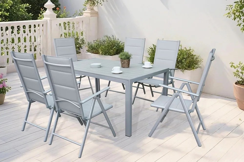 Verona polywood aluminium tuinset voor 6 personen Garden Point lichtgrijs