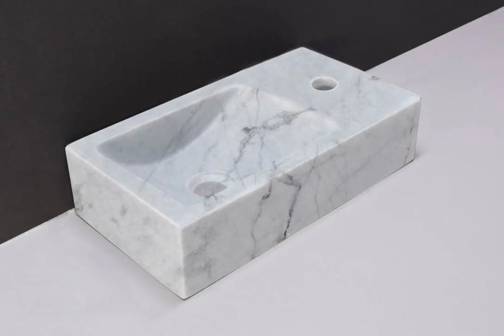 Forzalaqua Venetia fontein 40x20cm rechts met kraangat carrara