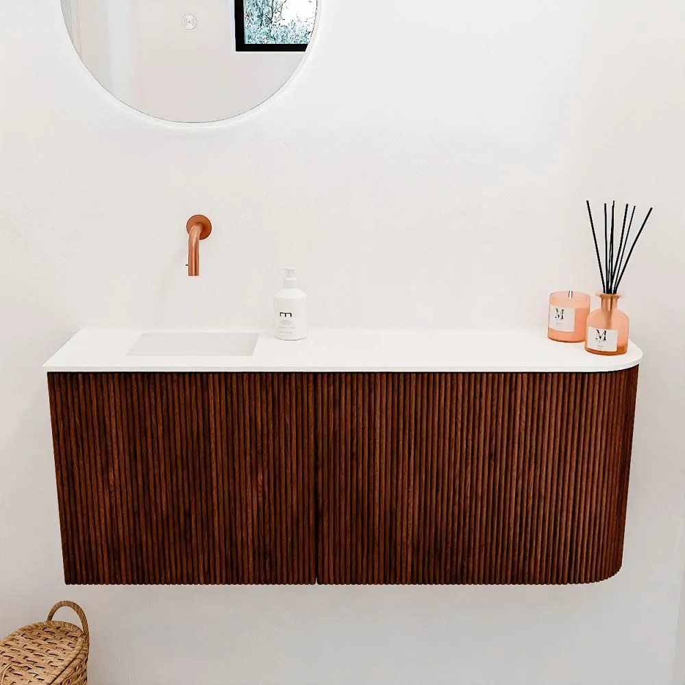 Mondiaz Joya 100cm toiletmeubel ronding rechts ruby met wastafel faye links zonder kraangat talc
