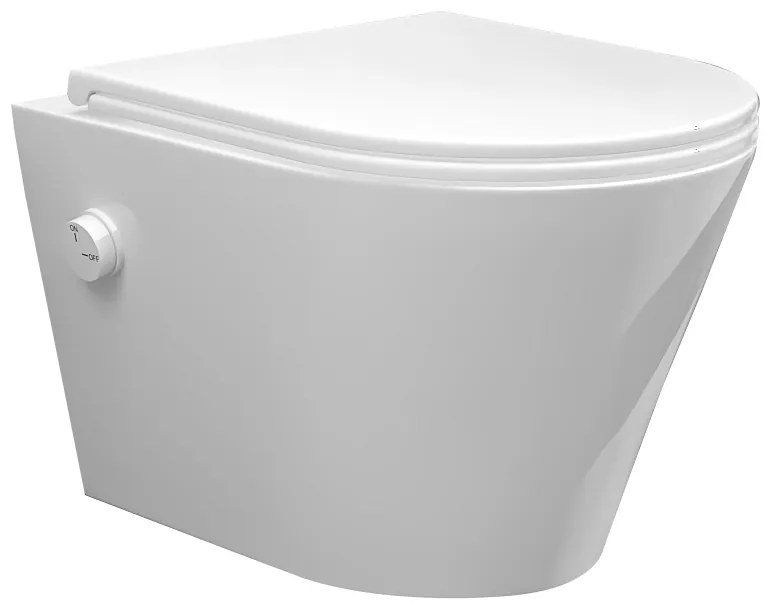 Mueller Afesta randloos toiletpot met bidetsproeier koud en platte softclose zitting wit mat