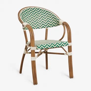 Set Van 2 Brielle Bistro Aluminium Stapelbare Eetkamerstoelen Met Armleuningen Groen – Kool - Gardenia Wit - Sklum