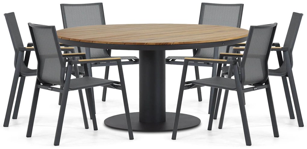 Tuinset Ronde Tuintafel 6 personen 160 cm Aluminium/textileen Grijs Lifestyle Garden Furniture Fiora/Salerno
