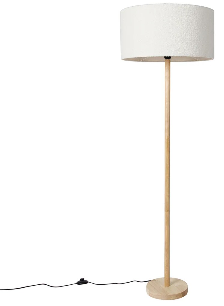 Landelijke vloerlamp hout met boucle kap wit - Mels Landelijk E27 rond Binnenverlichting Lamp