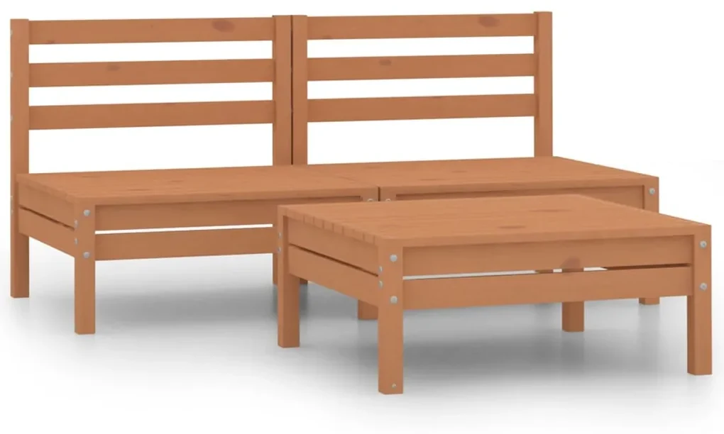 vidaXL 3-delige Loungeset massief grenenhout honingbruin