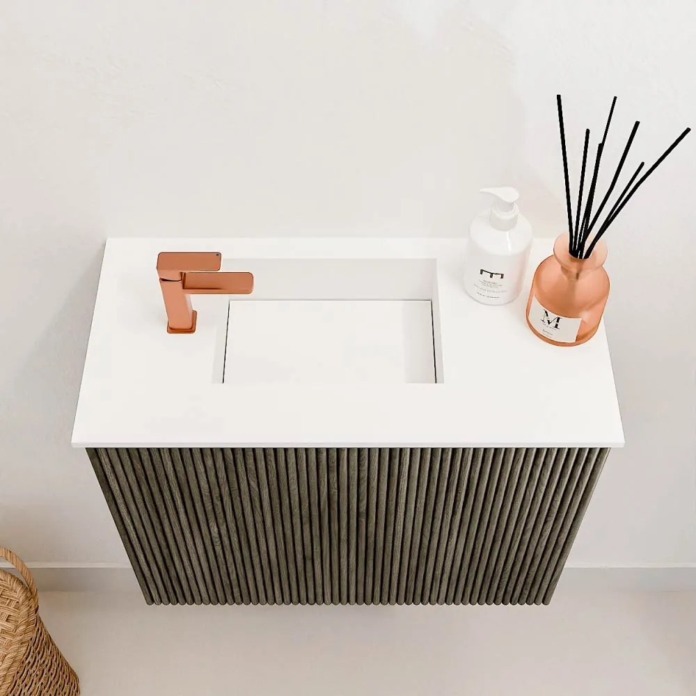 Mondiaz Joya 50cm toiletmeubel shadow met wastafel faye links 1 kraangat talc