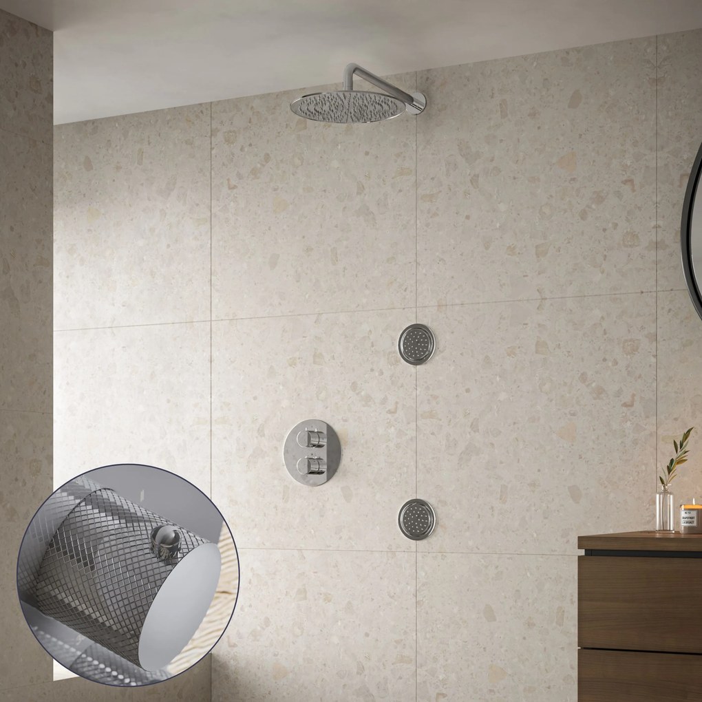 Saniclear Talpa Curved inbouw regendouche 20cm met ronde massagejets en muurarm chroom