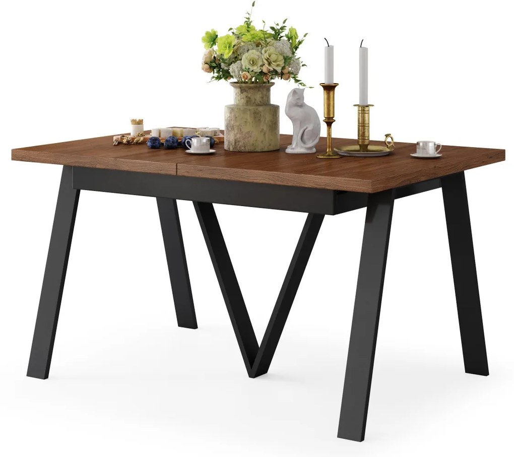 AVERY Doubs-noten/onderkant zwart - LOFT/INDUSTRIËLE TAFEL VOOR WOONKAMER/EETKAMER UITKLAPBAAR TOT 290 cm!