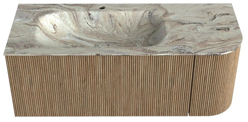Mondiaz Kurve-dlux 115cm badmeubel ronding rechts dusk met 1 lade en deur en wastafel big small kraangat links glace