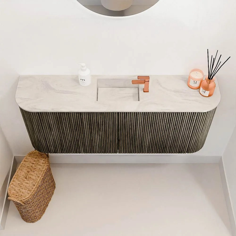 Mondiaz Joya DLux 105cm toiletmeubel ronding links/rechts shadow met wastafel faye midden 1 kraangat ostra