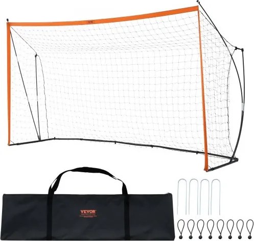 VEVOR Draagbaar voetbaldoelnet 3,66 x 1,83 m voor de tuin, oefenvoetbalnet, trainingsdoelset met stalen en glasvezelconstructie, all-weather voetbaldoelen met draagtas, oranje