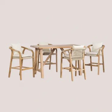 Rechthoekige Hoge Tafelset 160x90 Cm En 4 Hoge Tuin Krukken Van Acaciahout Dubai Rustiek Acaciabruin & Stof Gardenia Wit - Sklum