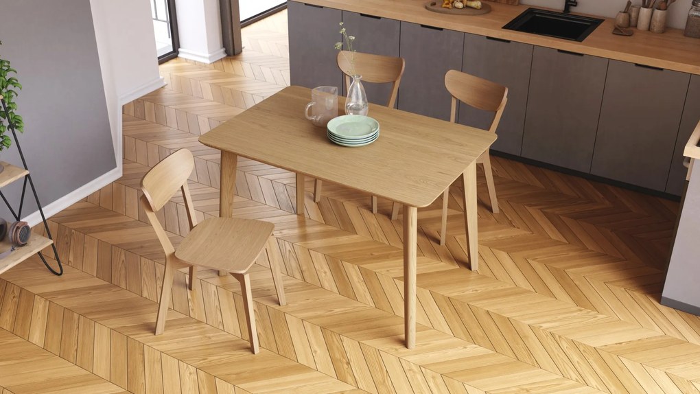 ROXY Onderstel naturel eik, 120cm/80cm - RETRO KEUKEN-/DININGTAFEL - rechthoekige houten tafel