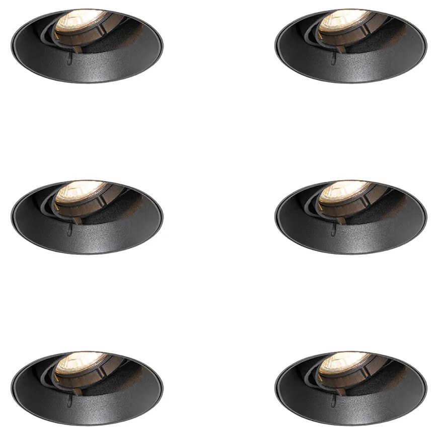 Set van 6 Moderne inbouwspot zwart GU10 rond trimless - Oneon