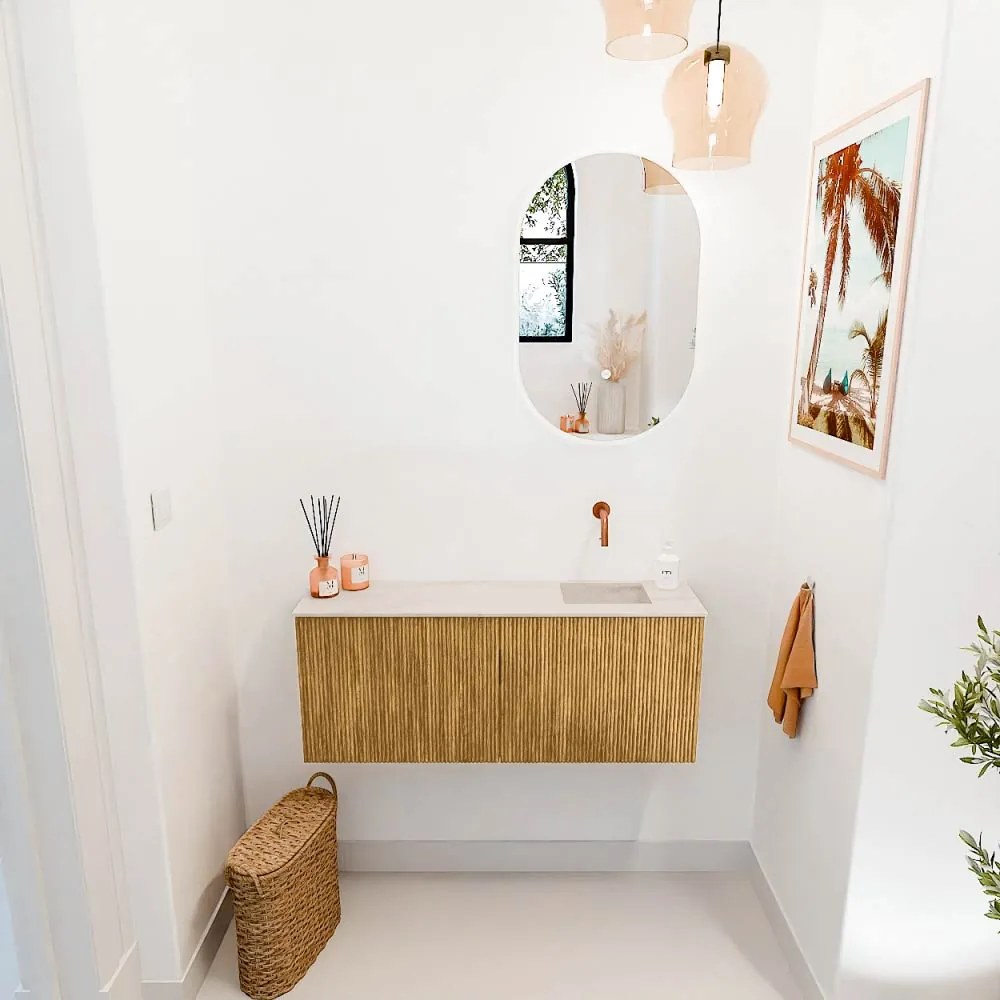 Mondiaz Joya DLux 100cm toiletmeubel oak met wastafel faye rechts zonder kraangat meli