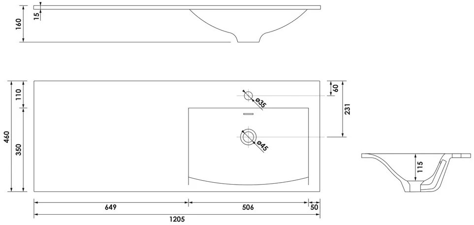 Brauer Glacier wastafel fine stone 120cm rechts met kraangat wit mat