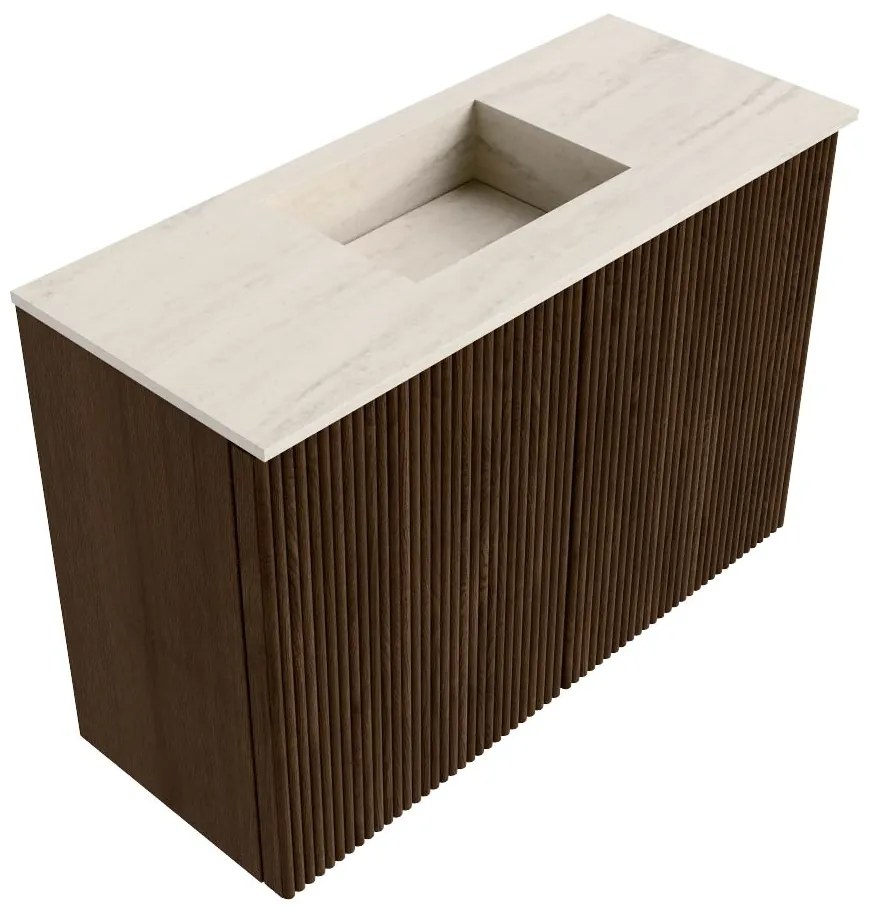 Mondiaz Joya DLux 60cm toiletmeubel walnut met wastafel faye midden 1 kraangat meli