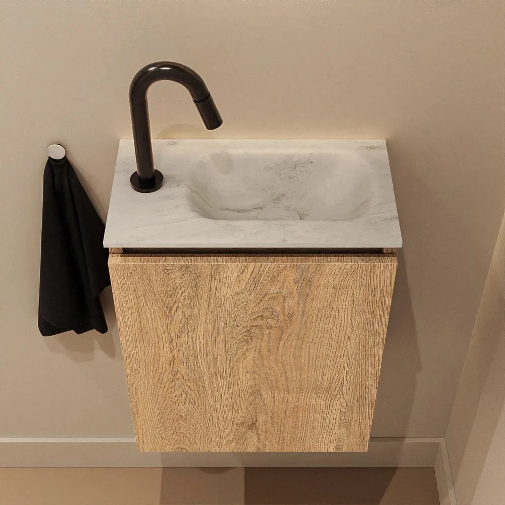 Mondiaz Ture DLux toiletmeubel 40cm washed oak met wastafel opalo rechts met kraangat