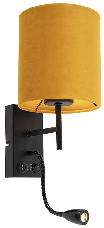 Wandlamp zwart met velours gele kap - Stacca