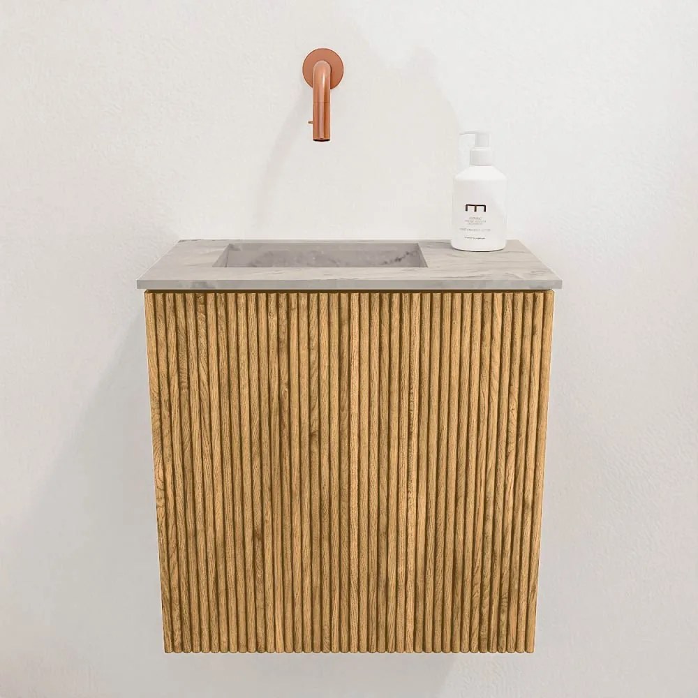 Mondiaz Joya DLux 40cm toiletmeubel oak met wastafel faye links zonder kraangat glace