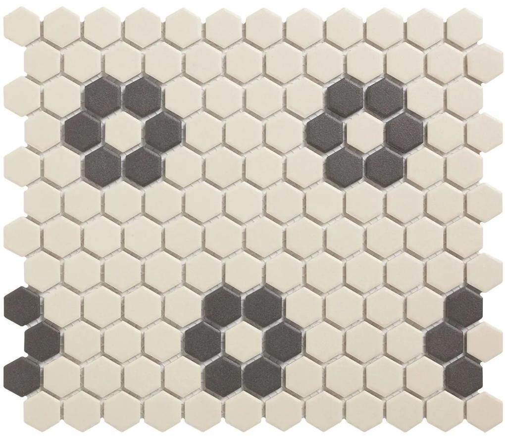 The Mosaic Factory London hexagon mozaïek tegels 26x30 wit/zwart bloem